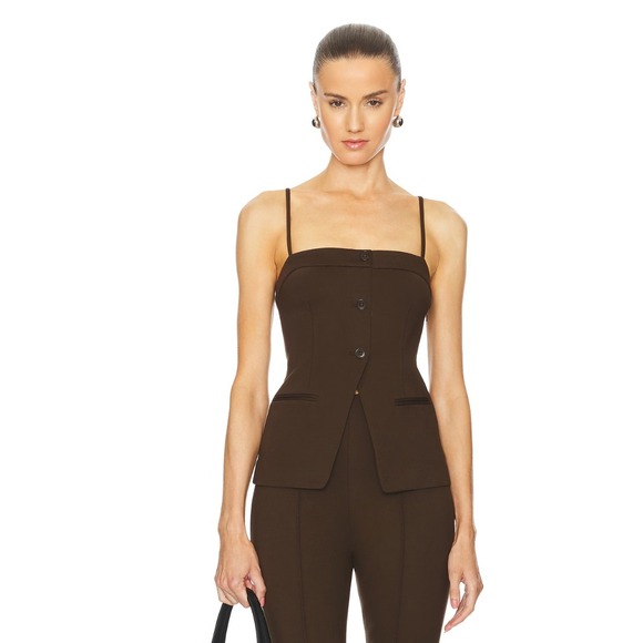 L'Academie Tops - L'Academie Brown Strappy Button-Front Bustier Top